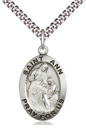 [4033SS/24S] Sterling Silver Saint Ann Pendant on a 24 inch Light Rhodium Heavy Curb chain
