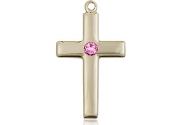 [2195GF-STN10] 14kt Gold Filled Cross Medal with a 3mm Rose Swarovski stone