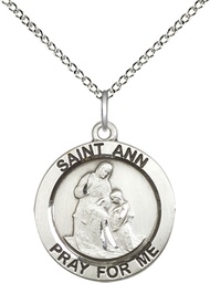 [4050SS/18SS] Sterling Silver Saint Ann Pendant on a 18 inch Sterling Silver Light Curb chain