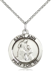 [4050SS/18SS] Sterling Silver Saint Ann Pendant on a 18 inch Sterling Silver Light Curb chain