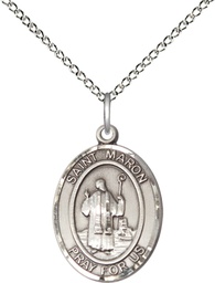 [8417SS/18SS] Sterling Silver Saint Maron Pendant on a 18 inch Sterling Silver Light Curb chain
