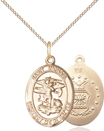 [1172GF1/18GF] 14kt Gold Filled Saint Michael Air Force Pendant on a 18 inch Gold Filled Light Curb chain