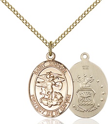 [1172GF1/18GF] 14kt Gold Filled Saint Michael Air Force Pendant on a 18 inch Gold Filled Light Curb chain