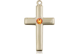 [2195GF-STN11] 14kt Gold Filled Cross Medal with a 3mm Topaz Swarovski stone