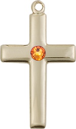[2195GF-STN11] 14kt Gold Filled Cross Medal with a 3mm Topaz Swarovski stone