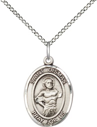 [8418SS/18SS] Sterling Silver Saint Dismas Pendant on a 18 inch Sterling Silver Light Curb chain