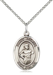 [8418SS/18SS] Sterling Silver Saint Dismas Pendant on a 18 inch Sterling Silver Light Curb chain