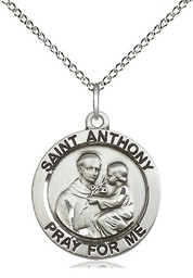 [4052SS/18SS] Sterling Silver Saint Anthony of Padua Pendant on a 18 inch Sterling Silver Light Curb chain
