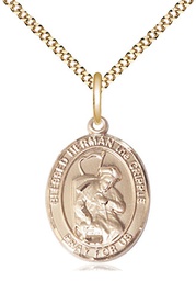 [8403GF/18G] 14kt Gold Filled Blessed Herman the Cripple Pendant on a 18 inch Gold Plate Light Curb chain