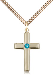 [2195GF-STN12/24GF] 14kt Gold Filled Cross Pendant with a 3mm Zircon Swarovski stone on a 24 inch Gold Filled Heavy Curb chain