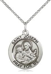 [4055SS/18SS] Sterling Silver Saint Joseph Pendant on a 18 inch Sterling Silver Light Curb chain