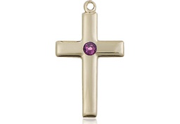 [2195GF-STN2] 14kt Gold Filled Cross Medal with a 3mm Amethyst Swarovski stone