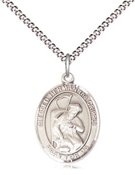 [8403SS/18S] Sterling Silver Blessed Herman the Cripple Pendant on a 18 inch Light Rhodium Light Curb chain