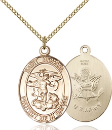 [1172GF2/18GF] 14kt Gold Filled Saint Michael Army Pendant on a 18 inch Gold Filled Light Curb chain