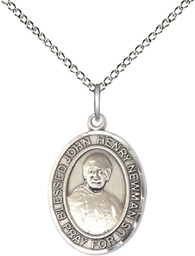 [8423SS/18SS] Sterling Silver Blessed John Henry Newman Pendant on a 18 inch Sterling Silver Light Curb chain