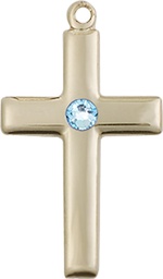 [2195GF-STN3] 14kt Gold Filled Cross Medal with a 3mm Aqua Swarovski stone