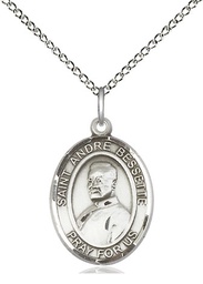 [8424SS/18SS] Sterling Silver Saint Andre Bessette Pendant on a 18 inch Sterling Silver Light Curb chain