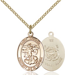 [1172GF3/18GF] 14kt Gold Filled Saint Michael Coast Guard Pendant on a 18 inch Gold Filled Light Curb chain