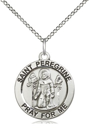 [4060SS/18SS] Sterling Silver Saint Peregrine Pendant on a 18 inch Sterling Silver Light Curb chain