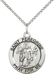 [4060SS/18SS] Sterling Silver Saint Peregrine Pendant on a 18 inch Sterling Silver Light Curb chain
