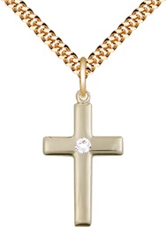 [2195GF-STN4/24G] 14kt Gold Filled Cross Pendant with a 3mm Crystal Swarovski stone on a 24 inch Gold Plate Heavy Curb chain