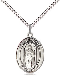 [8405SS/18S] Sterling Silver Saint Seraphina Pendant on a 18 inch Light Rhodium Light Curb chain