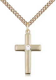 [2195GF-STN4/24GF] 14kt Gold Filled Cross Pendant with a 3mm Crystal Swarovski stone on a 24 inch Gold Filled Heavy Curb chain