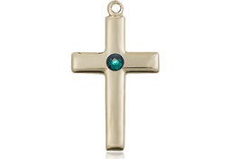 [2195GF-STN5] 14kt Gold Filled Cross Medal with a 3mm Emerald Swarovski stone