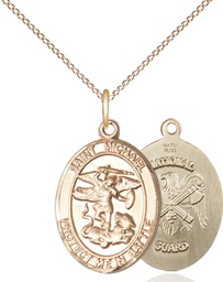 [1172GF5/18GF] 14kt Gold Filled Saint Michael National Guard Pendant on a 18 inch Gold Filled Light Curb chain