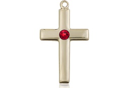 [2195GF-STN7] 14kt Gold Filled Cross Medal with a 3mm Ruby Swarovski stone