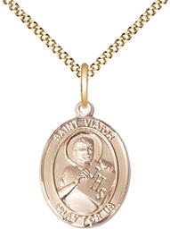 [8408GF/18G] 14kt Gold Filled Saint Viator of Bergamo Pendant on a 18 inch Gold Plate Light Curb chain