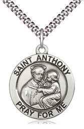 [4076SS/24S] Sterling Silver Saint Anthony Pendant on a 24 inch Light Rhodium Heavy Curb chain