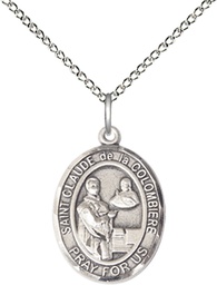 [8432SS/18SS] Sterling Silver Saint Claude de la Colombiere Pendant on a 18 inch Sterling Silver Light Curb chain
