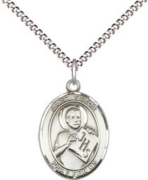[8408SS/18S] Sterling Silver Saint Viator of Bergamo Pendant on a 18 inch Light Rhodium Light Curb chain