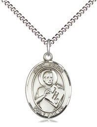 [8408SS/18S] Sterling Silver Saint Viator of Bergamo Pendant on a 18 inch Light Rhodium Light Curb chain