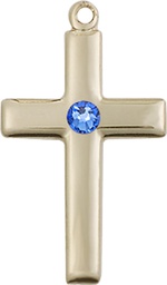 [2195GF-STN9] 14kt Gold Filled Cross Medal with a 3mm Sapphire Swarovski stone
