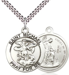 [4082SS/24S] Sterling Silver Saint Michael the Archangel Pendant on a 24 inch Light Rhodium Heavy Curb chain
