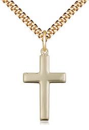 [2195GF/24G] 14kt Gold Filled Cross Pendant on a 24 inch Gold Plate Heavy Curb chain