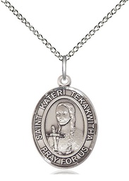 [8438SS/18SS] Sterling Silver Saint Kateri Tekakwitha Pendant on a 18 inch Sterling Silver Light Curb chain