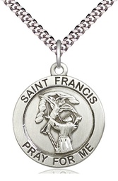 [4084SS/24S] Sterling Silver Saint Francis of Assisi Pendant on a 24 inch Light Rhodium Heavy Curb chain