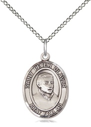 [8442SS/18SS] Sterling Silver Saint Peter Claver Pendant on a 18 inch Sterling Silver Light Curb chain