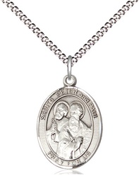 [8410SS/18S] Sterling Silver Saint Peter St Paul Pendant on a 18 inch Light Rhodium Light Curb chain