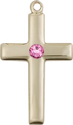 [2195KT-STN10] 14kt Gold Cross Medal with a 3mm Rose Swarovski stone