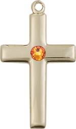 [2195KT-STN11] 14kt Gold Cross Medal with a 3mm Topaz Swarovski stone