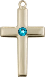 [2195KT-STN12] 14kt Gold Cross Medal with a 3mm Zircon Swarovski stone