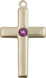 [2195KT-STN2] 14kt Gold Cross Medal with a 3mm Amethyst Swarovski stone