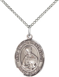 [8445SS/18SS] Sterling Silver Saint Edmund of East Anglia Pendant on a 18 inch Sterling Silver Light Curb chain