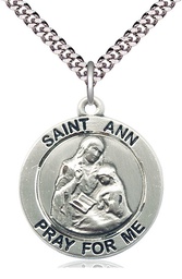 [4088SS/24S] Sterling Silver Saint Ann Pendant on a 24 inch Light Rhodium Heavy Curb chain