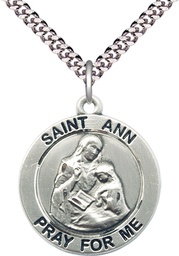 [4088SS/24S] Sterling Silver Saint Ann Pendant on a 24 inch Light Rhodium Heavy Curb chain