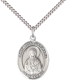 [8411SS/18S] Sterling Silver Saint Lydia Purpuraria Pendant on a 18 inch Light Rhodium Light Curb chain